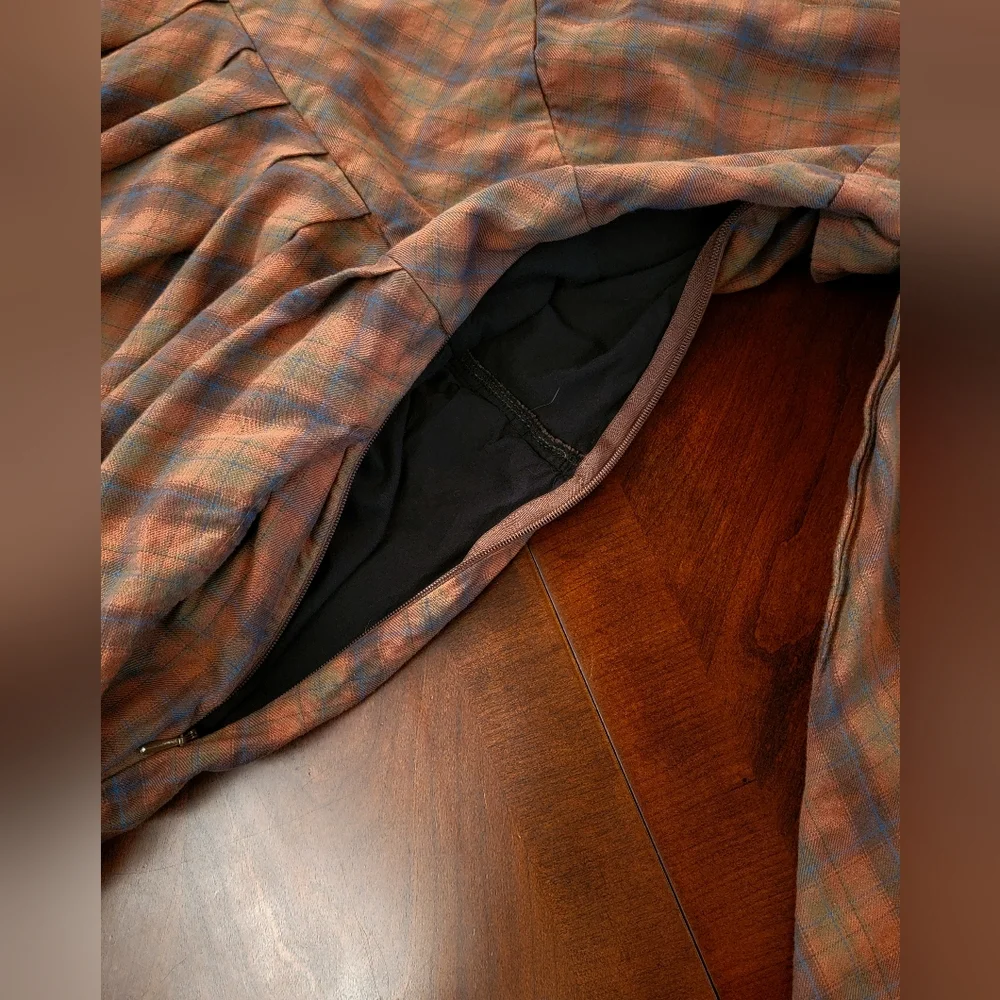 3X/24W eshakti Zapelle Cotton Plaid Bustier style dress brown blue organge - Picture 6 of 9